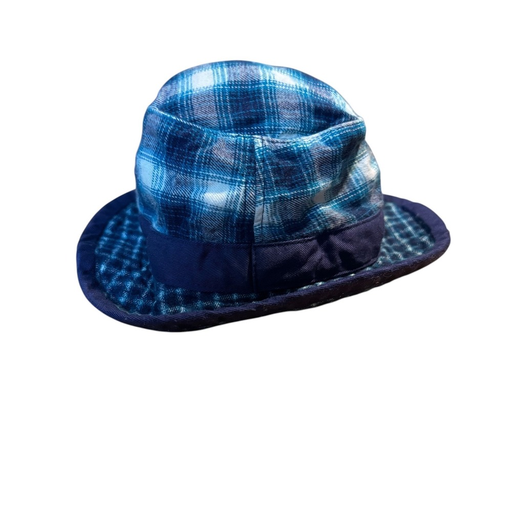 Baby Gap VTG 90s Blue Plaid Cotton Bucket Hat XS/S Navy Trim Flannel Style - Picture 3 of 11